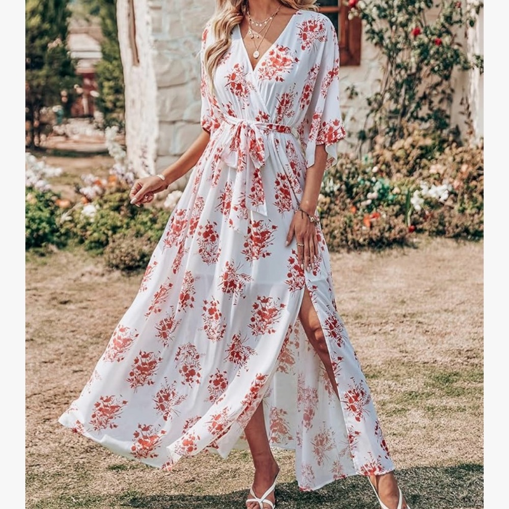 Women’s Anrabess Boho Faux Wrap Maxi Dress